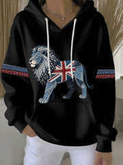 Lässiger Damen-Hoodie im britischen Stil aus Denim-Imitat mit Strass- und Heißnagel-Print