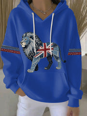 Lässiger Damen-Hoodie im britischen Stil aus Denim-Imitat mit Strass- und Heißnagel-Print