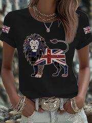 Women's UK Flag Lion Printed T-shirt