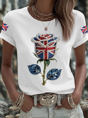 Britisches Damen-T-Shirt mit aufbügelbarem, diamantinimitiertem Aufdruck (heißgebohrt)