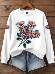 Damen-Sweatshirt mit britischem Imitationsdiamant-Print (heißgebohrt)