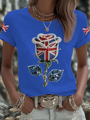 Britisches Damen-T-Shirt mit aufbügelbarem, diamantinimitiertem Aufdruck (heißgebohrt)