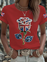 Britisches Damen-T-Shirt mit aufbügelbarem, diamantinimitiertem Aufdruck (heißgebohrt)