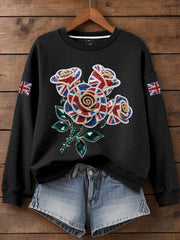 Damen-Sweatshirt mit britischem Imitationsdiamant-Print (heißgebohrt)