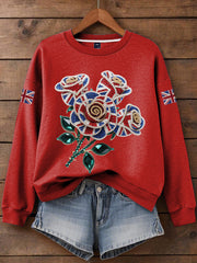Damen-Sweatshirt mit britischem Imitationsdiamant-Print (heißgebohrt)