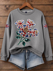 Damen-Sweatshirt mit britischem Imitationsdiamant-Print (heißgebohrt)