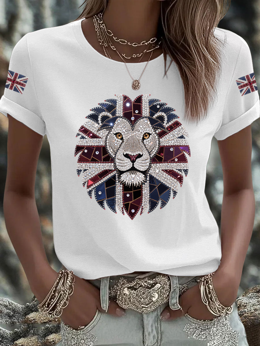 Damen-T-Shirt mit Löwenaufdruck und britischer Flagge