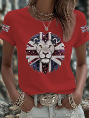 Damen-T-Shirt mit Löwenaufdruck und britischer Flagge