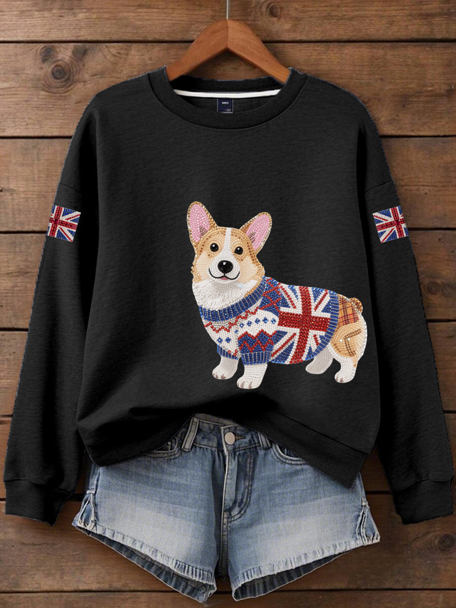 Britisches Damen-T-Shirt mit aufbügelbarem, diamantinimitiertem Aufdruck (heißgebohrt)