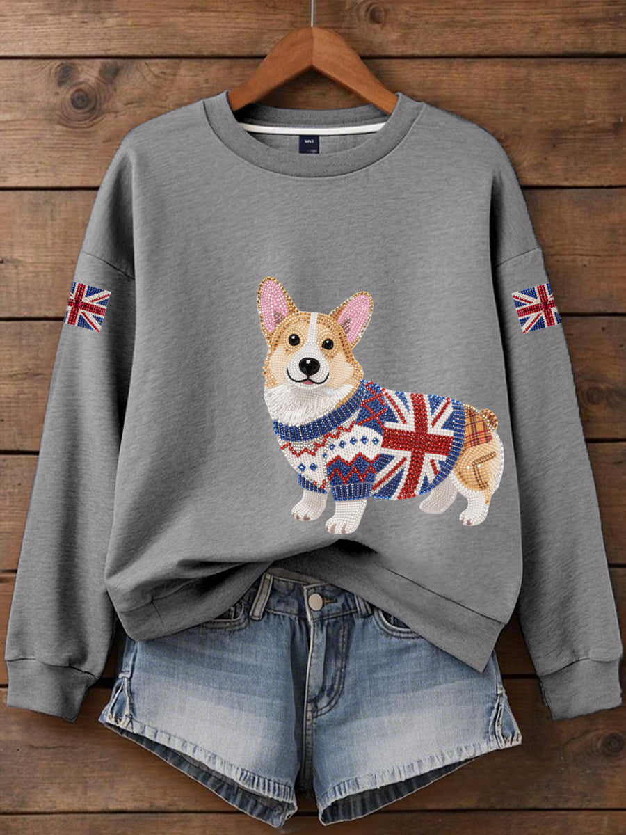 Britisches Damen-T-Shirt mit aufbügelbarem, diamantinimitiertem Aufdruck (heißgebohrt)