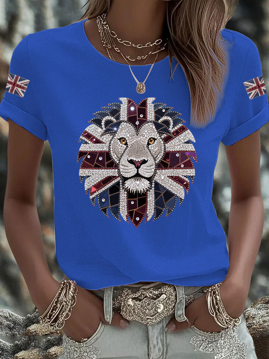 Damen-T-Shirt mit Löwenaufdruck und britischer Flagge