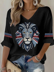 Britisches Damen-T-Shirt im Denim-Stil mit Strass- und Heißklebe-Verzierung