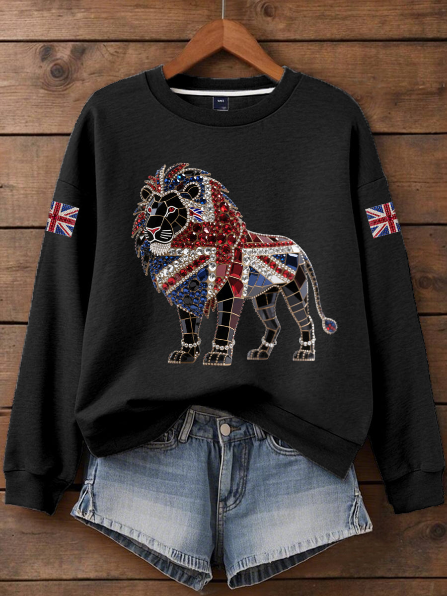 Britisches Damen-T-Shirt mit aufbügelbarem, diamantinimitiertem Aufdruck (heißgebohrt)