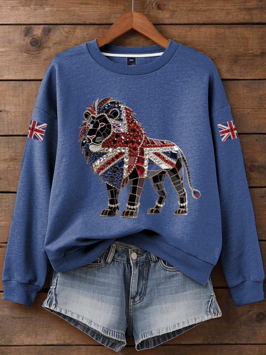 Britisches Damen-T-Shirt mit aufbügelbarem, diamantinimitiertem Aufdruck (heißgebohrt)