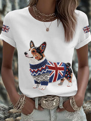 Damen-T-Shirt mit Corgi-Aufdruck und britischer Flagge