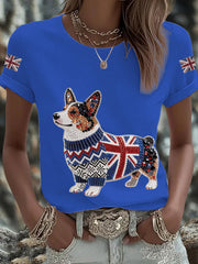 Damen-T-Shirt mit Corgi-Aufdruck und britischer Flagge