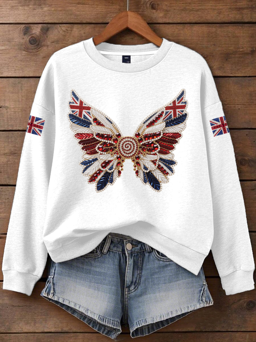 Britisches Damen-T-Shirt mit aufbügelbarem, diamantinimitiertem Aufdruck (heißgebohrt)