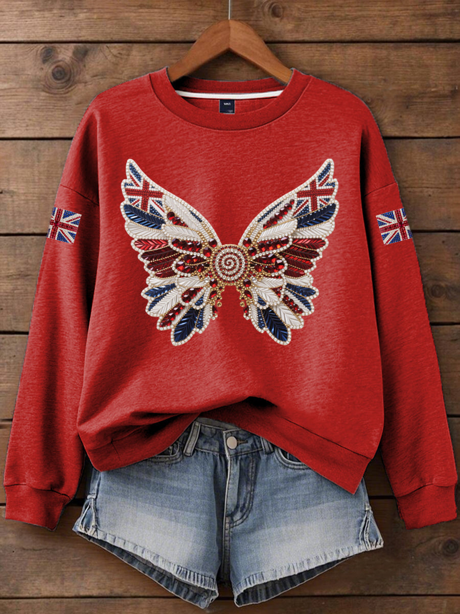 Britisches Damen-T-Shirt mit aufbügelbarem, diamantinimitiertem Aufdruck (heißgebohrt)