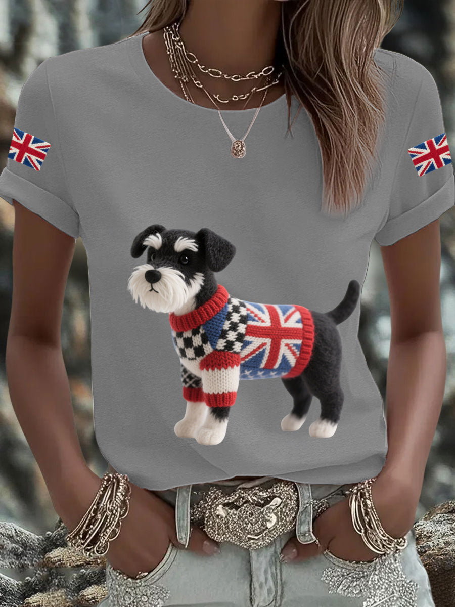 Women's UK Flag Schnauzer Printed T-shirt