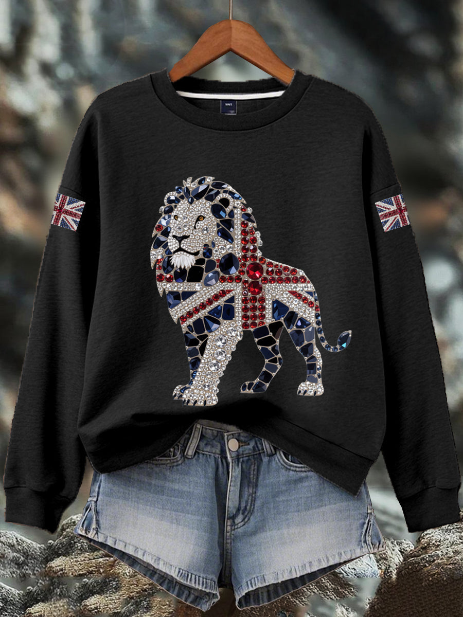 Damen-Sweatshirt mit britischem Imitationsdiamant-Print (heißgebohrt)