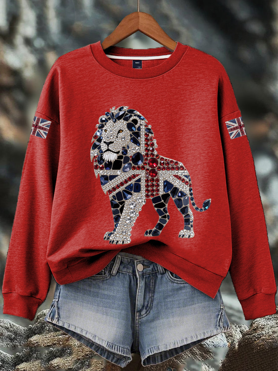 Damen-Sweatshirt mit britischem Imitationsdiamant-Print (heißgebohrt)