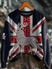 Britisches Damen-Sweatshirt mit Imitationsdiamantenmuster und Print (Regular-Passform)