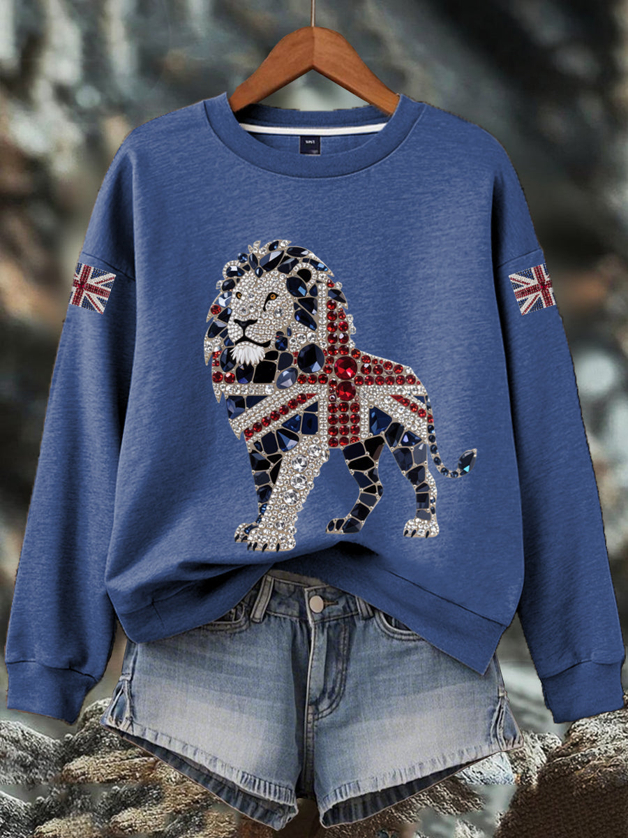 Damen-Sweatshirt mit britischem Imitationsdiamant-Print (heißgebohrt)