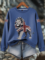 Damen-Sweatshirt mit britischem Imitationsdiamant-Print (heißgebohrt)