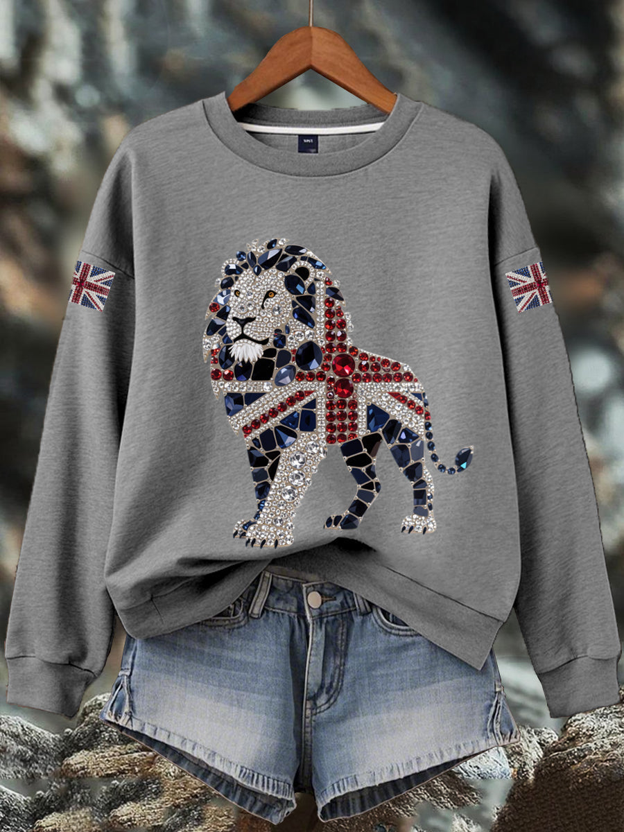 Damen-Sweatshirt mit britischem Imitationsdiamant-Print (heißgebohrt)