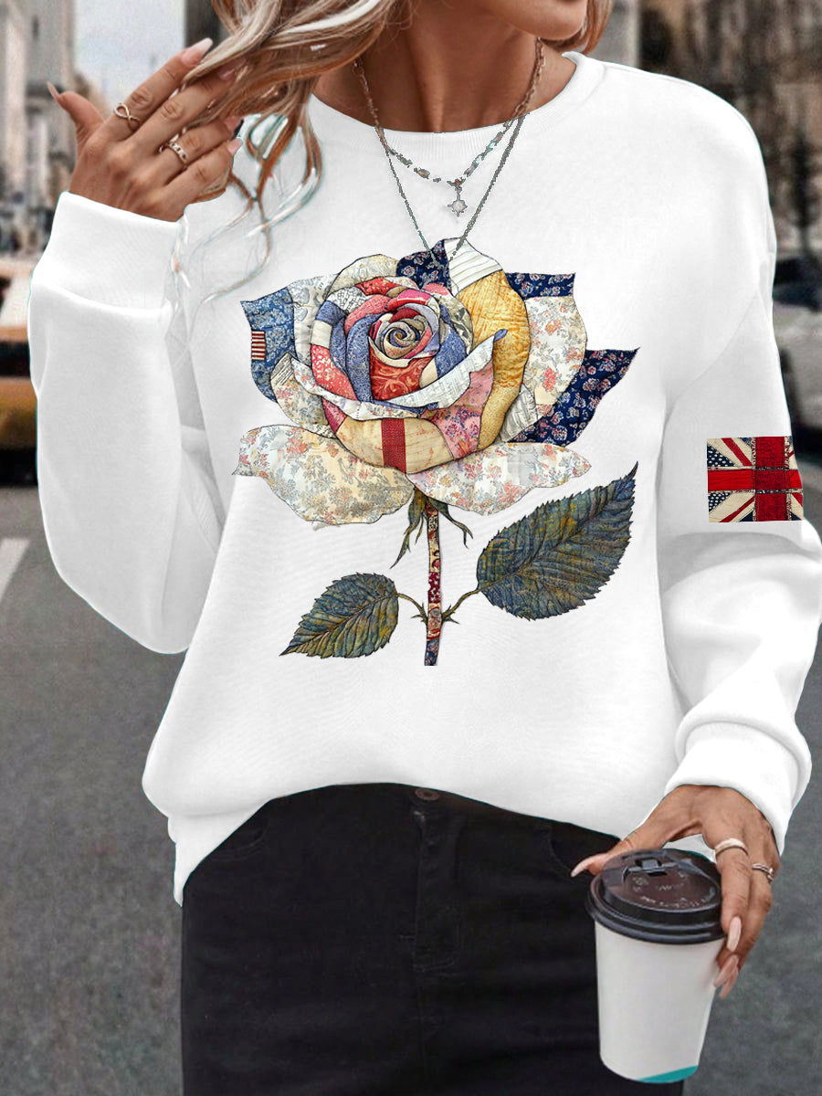Damen-Sweatshirt mit Rosenprint und britischer Flagge