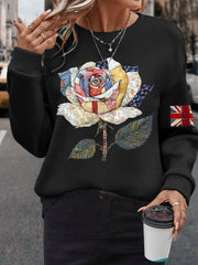 Damen-Sweatshirt mit Rosenprint und britischer Flagge