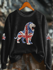 Britisches Damen-Sweatshirt mit Imitationsdiamantenmuster und Print (Regular-Passform)