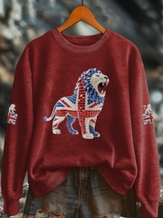 Britisches Damen-Sweatshirt mit Imitationsdiamantenmuster und Print (Regular-Passform)