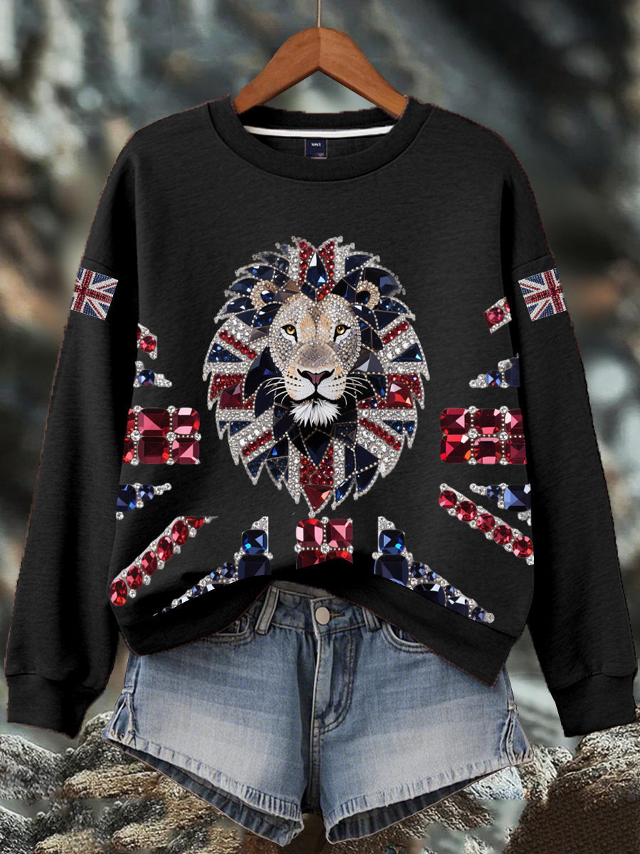 Damen-Sweatshirt mit britischem Imitationsdiamant-Print (heißgebohrt)
