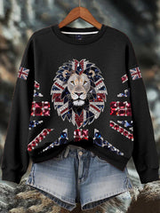 Damen-Sweatshirt mit britischem Imitationsdiamant-Print (heißgebohrt)