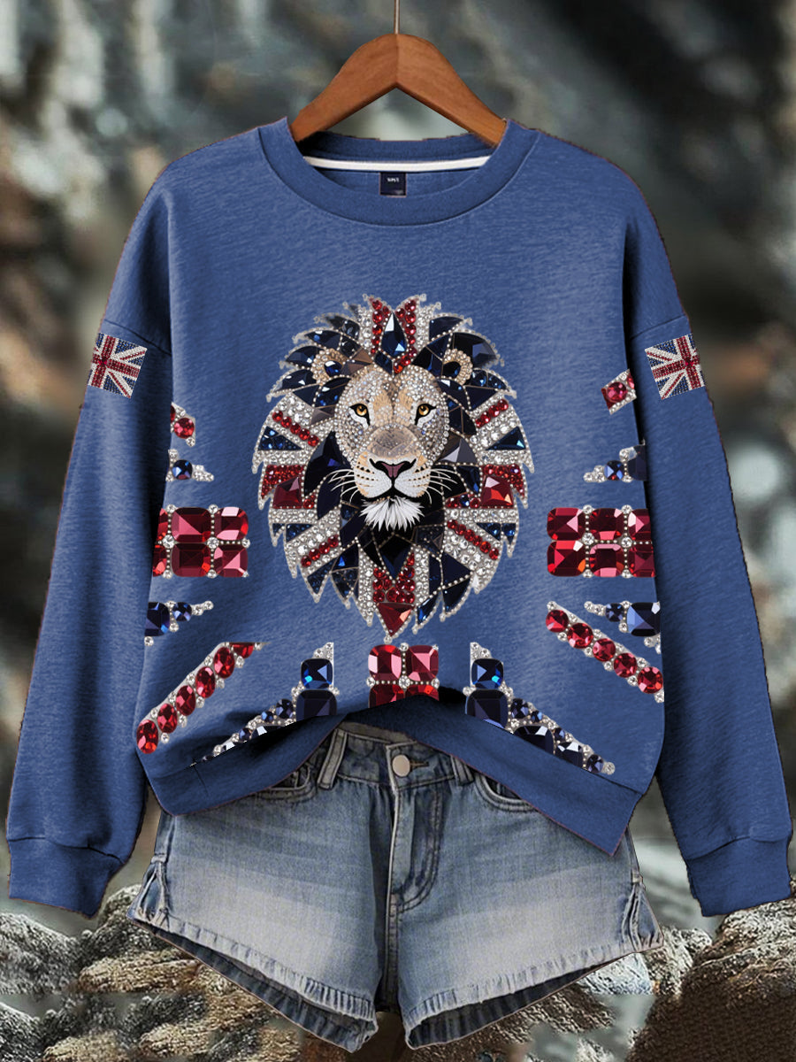 Damen-Sweatshirt mit britischem Imitationsdiamant-Print (heißgebohrt)