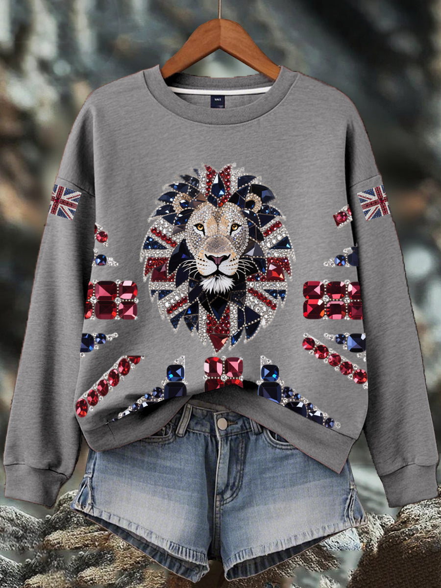 Damen-Sweatshirt mit britischem Imitationsdiamant-Print (heißgebohrt)