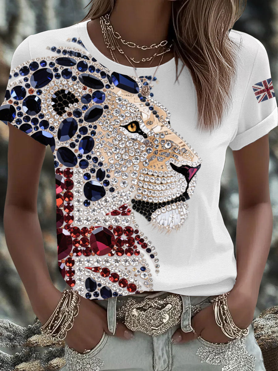 Britisches Damen-T-Shirt mit aufbügelbarem, diamantinimitiertem Aufdruck (heißgebohrt)