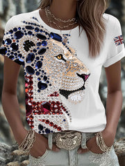 Britisches Damen-T-Shirt mit aufbügelbarem, diamantinimitiertem Aufdruck (heißgebohrt)