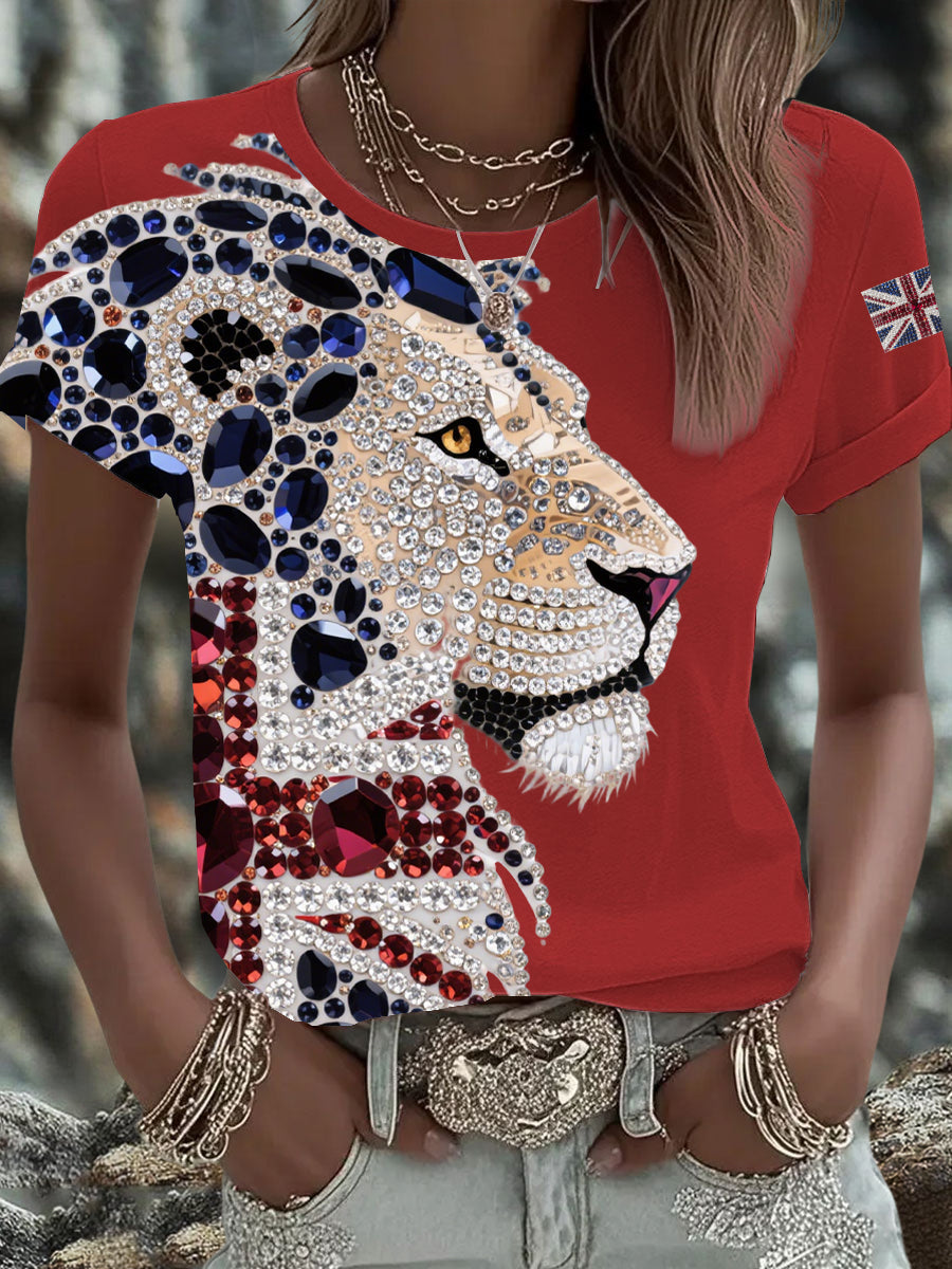 Britisches Damen-T-Shirt mit aufbügelbarem, diamantinimitiertem Aufdruck (heißgebohrt)