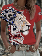 Britisches Damen-T-Shirt mit aufbügelbarem, diamantinimitiertem Aufdruck (heißgebohrt)
