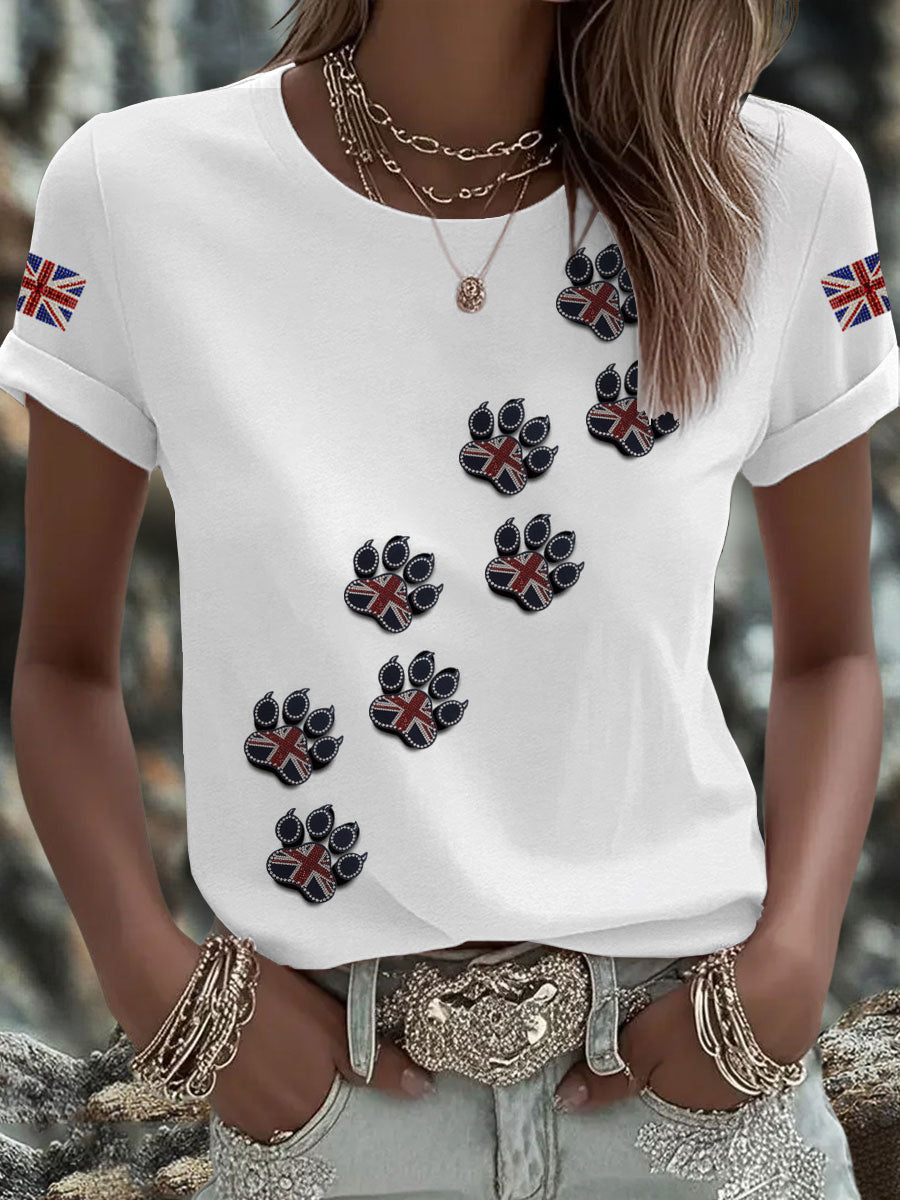 Britisches Damen-T-Shirt mit aufbügelbarem, diamantinähnlichem Aufdruck (heißgebohrt)