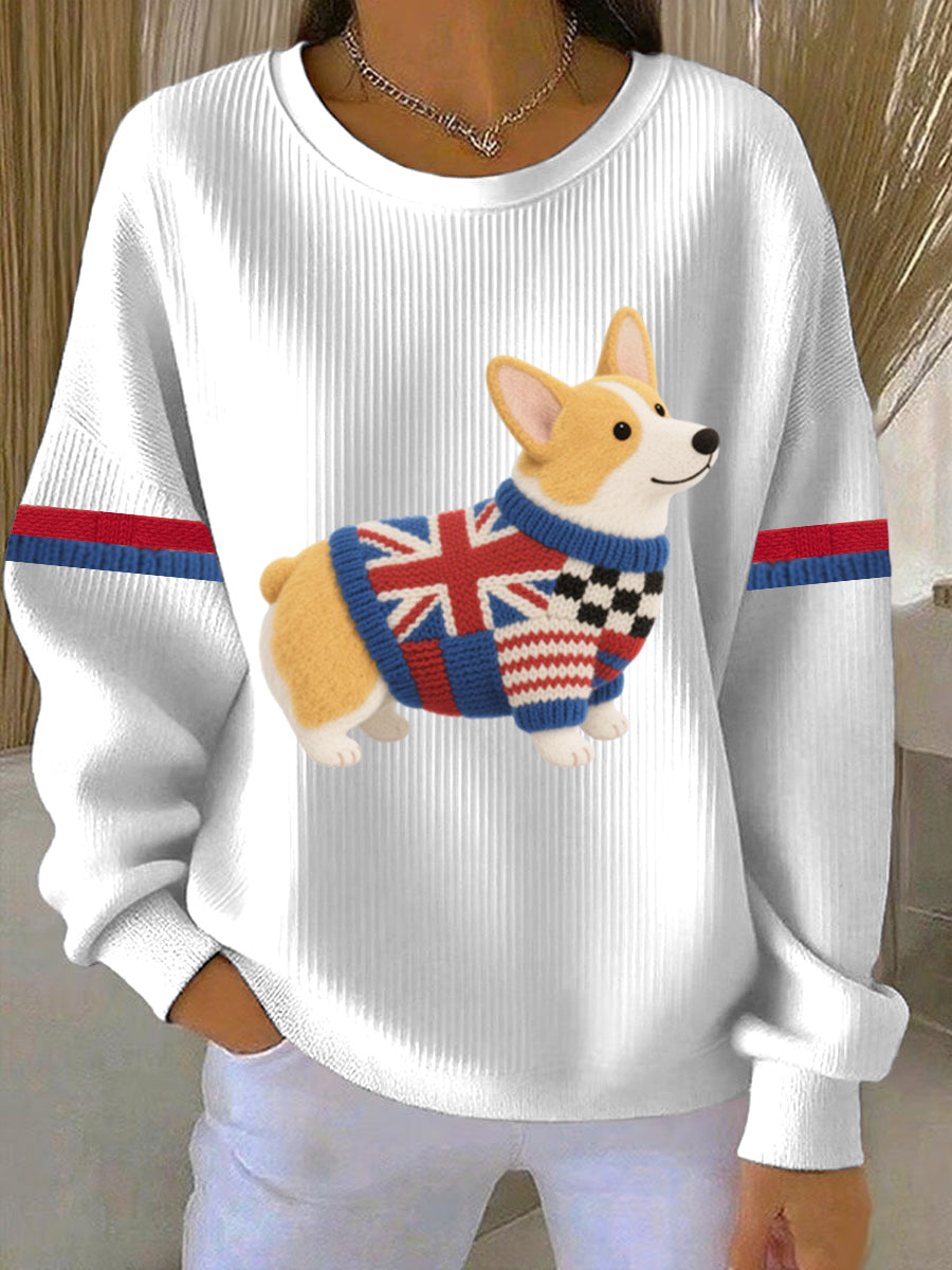 Britisches Damen-Sweatshirt mit Corgi-Print aus Kunstfilz