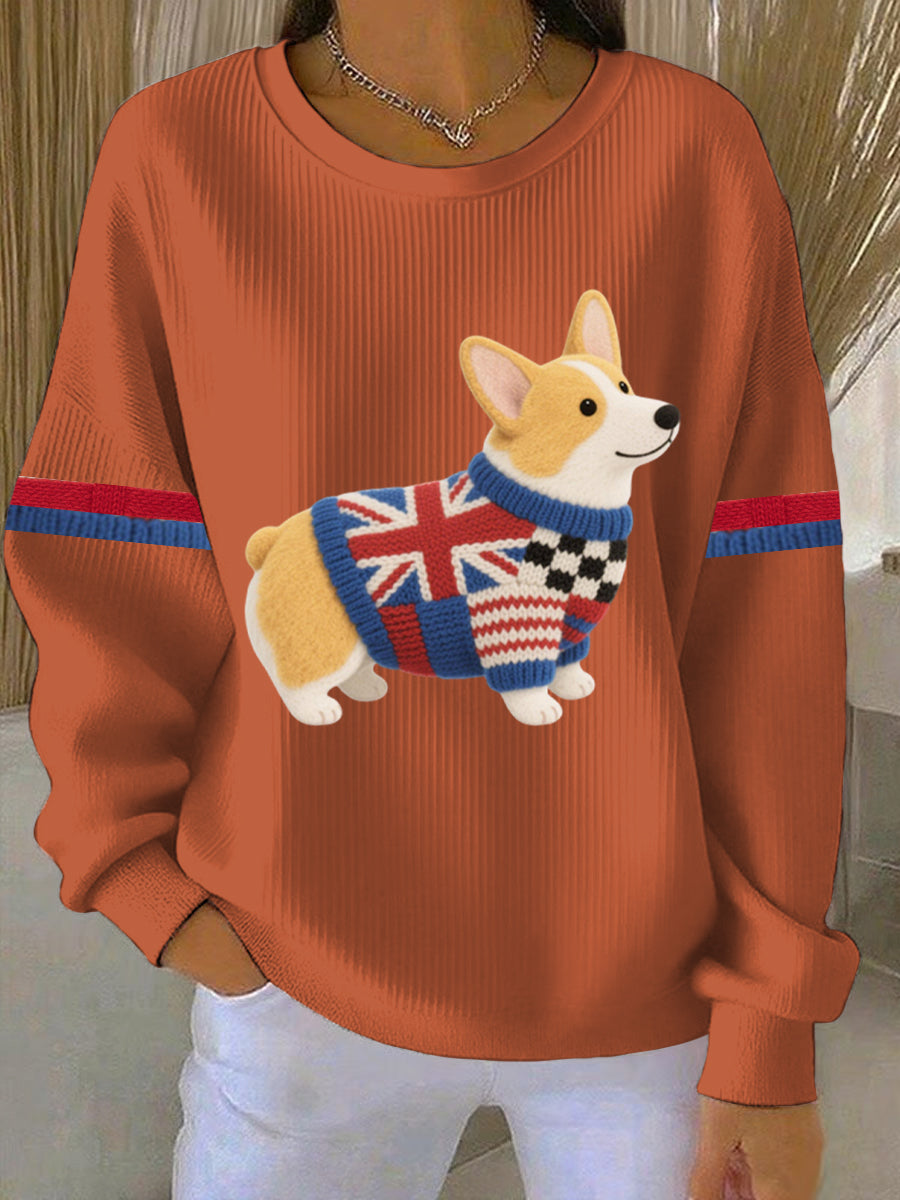 Britisches Damen-Sweatshirt mit Corgi-Print aus Kunstfilz