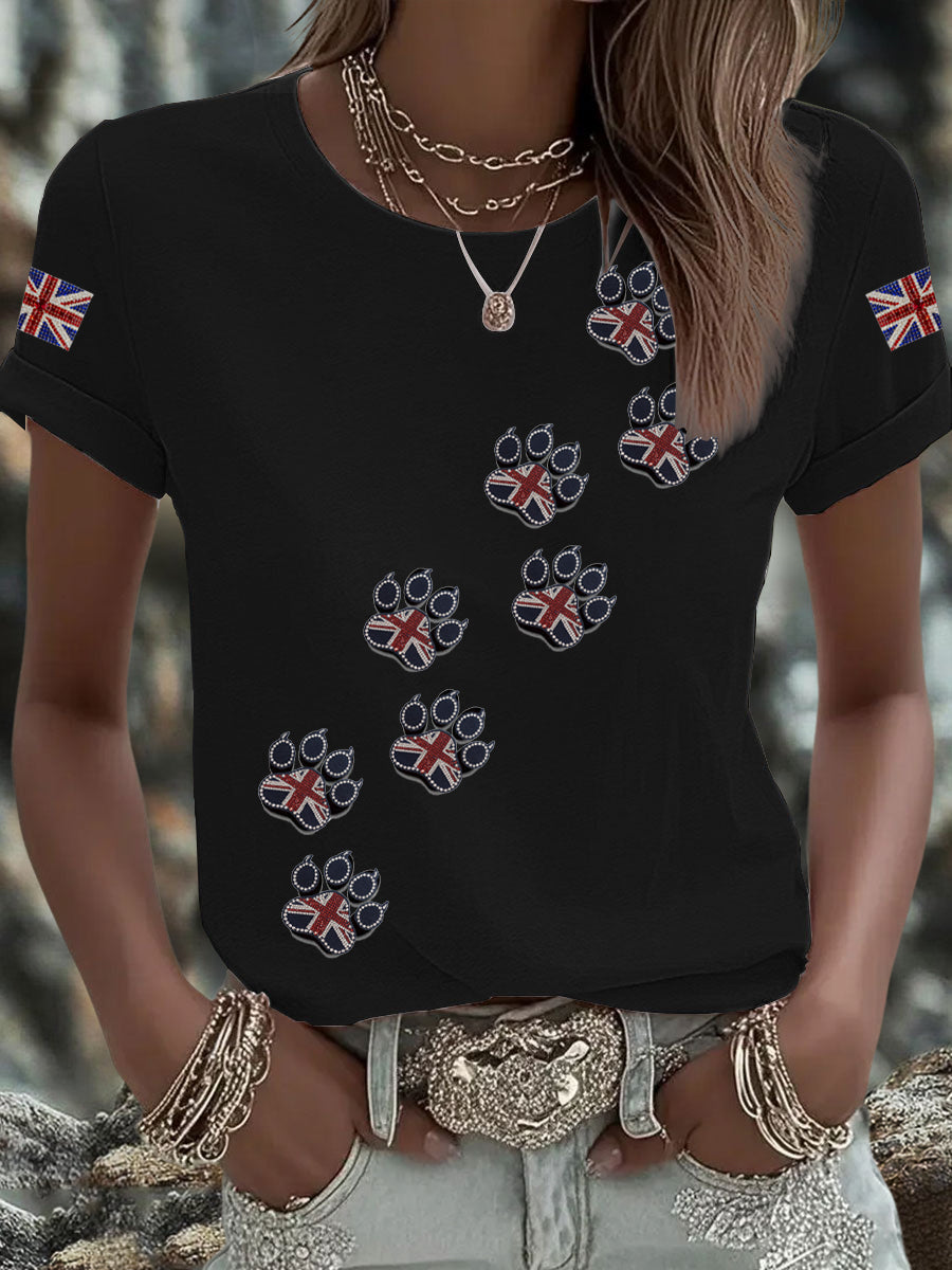 Britisches Damen-T-Shirt mit aufbügelbarem, diamantinähnlichem Aufdruck (heißgebohrt)