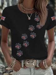 Britisches Damen-T-Shirt mit aufbügelbarem, diamantinähnlichem Aufdruck (heißgebohrt)
