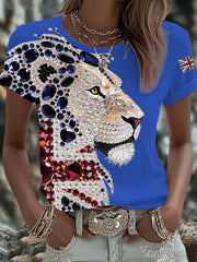 Britisches Damen-T-Shirt mit aufbügelbarem, diamantinimitiertem Aufdruck (heißgebohrt)