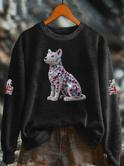 Britisches Damen-Sweatshirt mit Imitationsdiamantenmuster und Print (Regular-Passform)