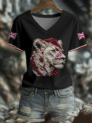 Damen-T-Shirt mit britischem Flaggenmotiv und Löwin-Kunstdruck