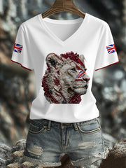 Damen-T-Shirt mit britischem Flaggenmotiv und Löwin-Kunstdruck